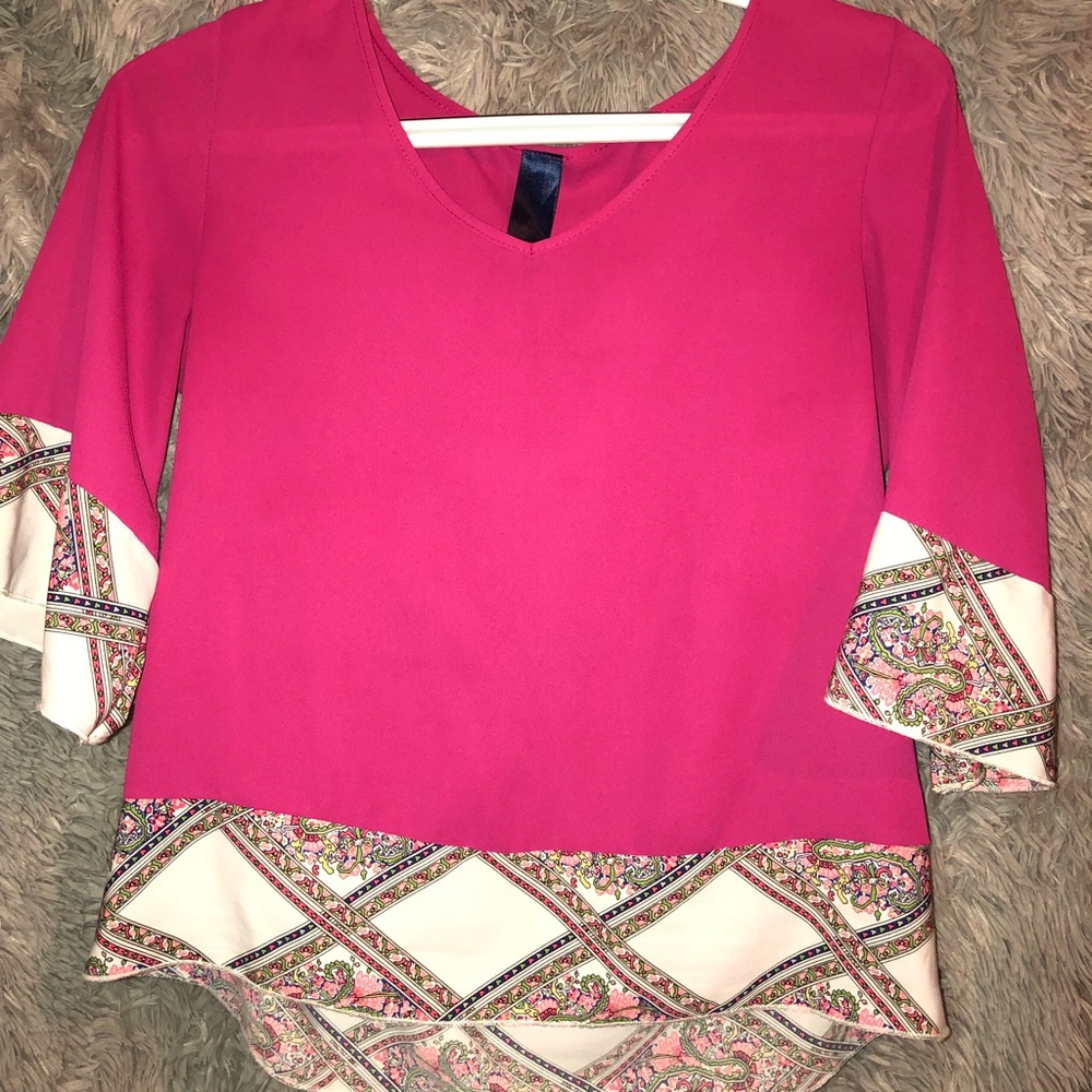 Pink, with pattern on bottom blouse